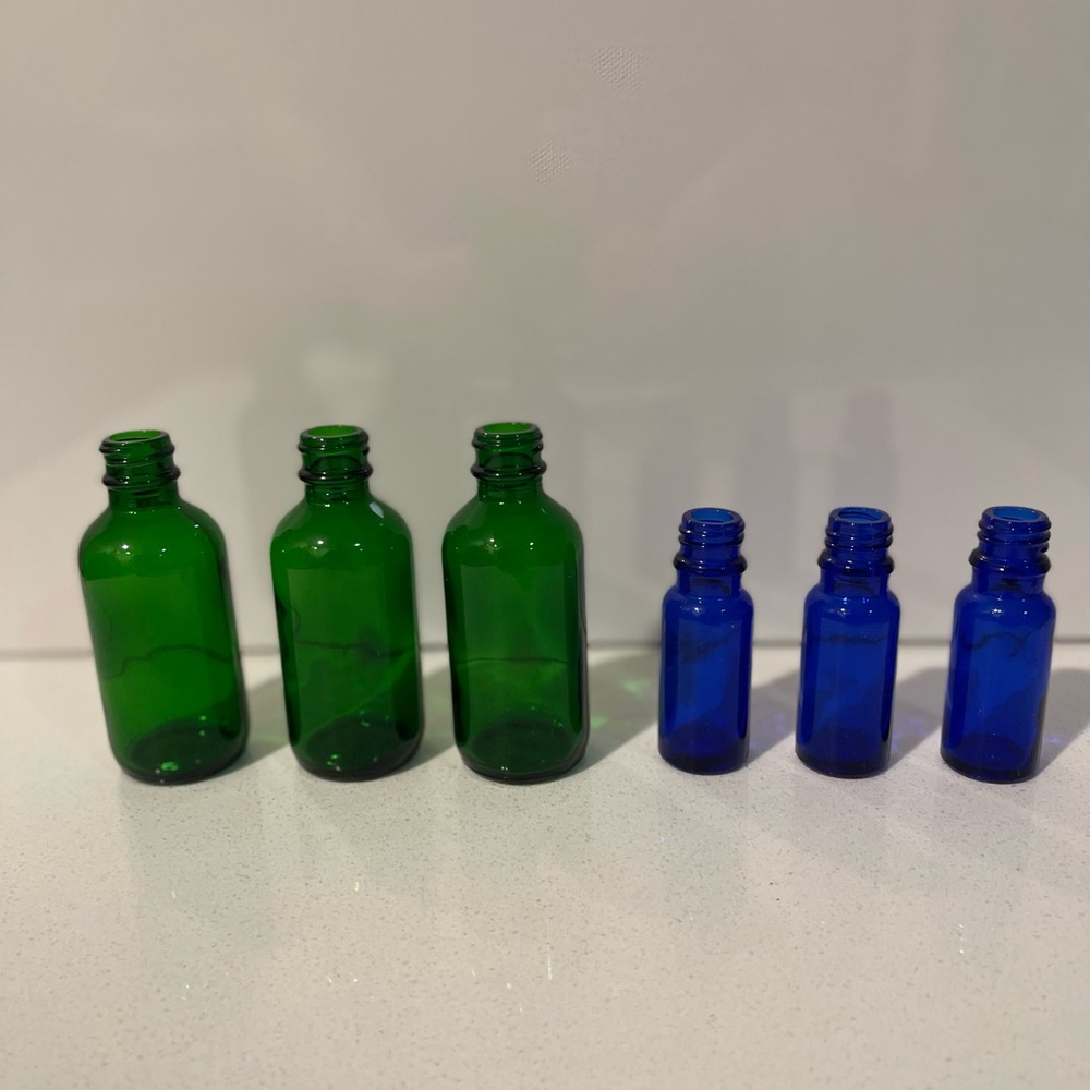 Glass Apothecary Elixir Bottles Emerald Green, Cobalt Blue or Clear Bottles